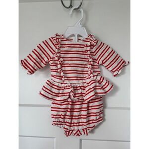 Janie and Jack Baby Girl Red White Striped Ruffle Peplum two piece set 03 Months